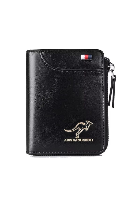 Men's Compact Zip Wallet, Vintage Brown, RFID Blocking & Durable