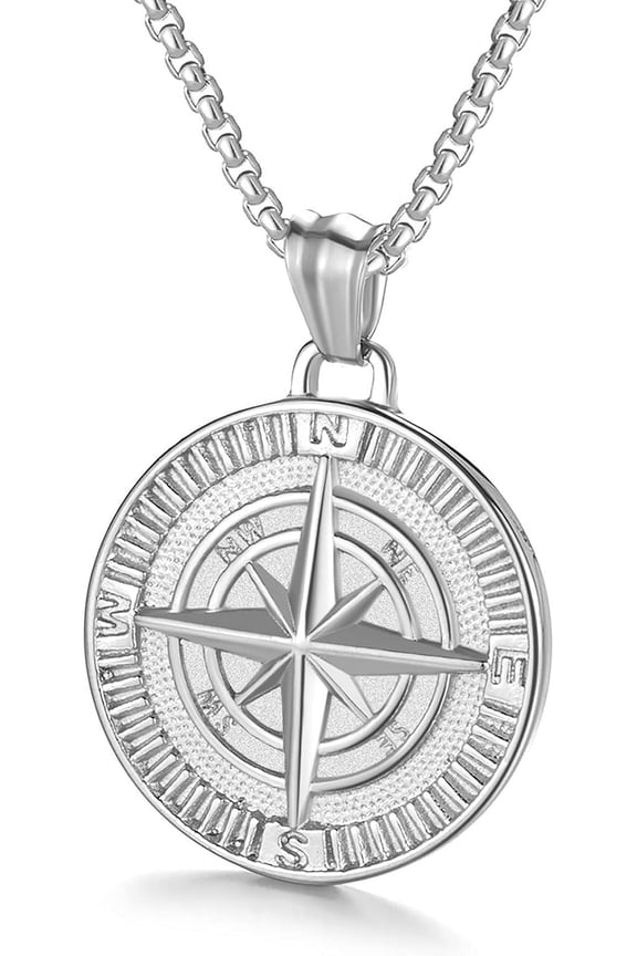 Men's Compass Pendant Necklace Stainless Steel Navigator Forged for Male Jewelry