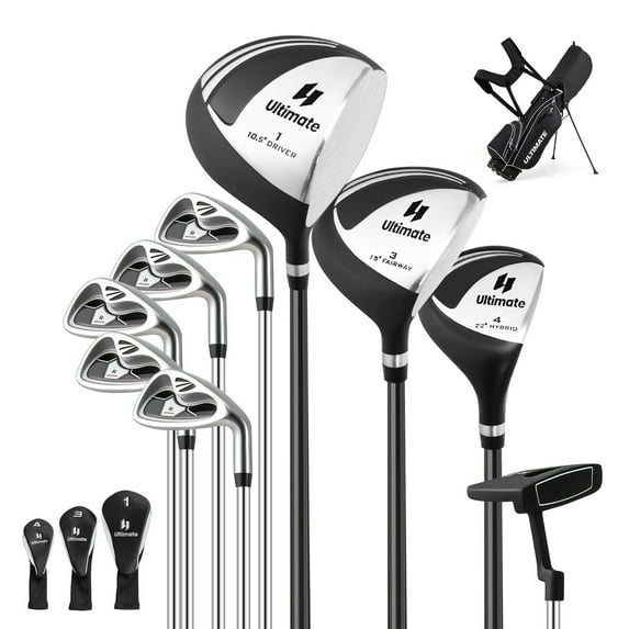 Costway Men's Complete Golf Clubs Package Set 10 Pieces Includes Alloy Driver Black