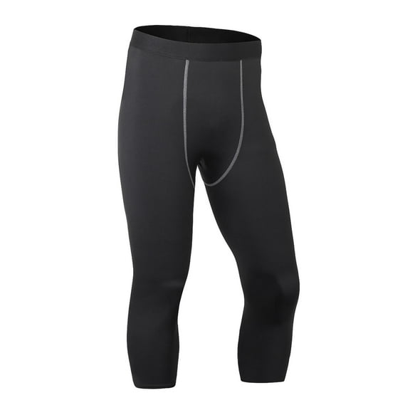 Men's Compression 3/4 Pants with Pockets,Workout Athletic Stretch Tights Leggings Athletic Base Layer