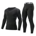thumbnail image 1 of Men's Compression Athletic Sports 2 Piece Set Long Sleeve Breathable Quick-Drying Breathable Running Shirt & Tights for Fitness, 1 of 5