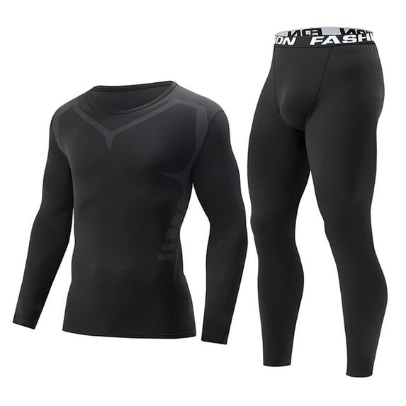 Men's Compression Athletic Sports 2 Piece Set Long Sleeve Breathable Quick-Drying Breathable Running Shirt & Tights for Fitness