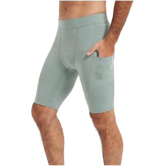 Men's Compression Legging Capris Cool Underwear Training Muscle Support Solid Legging Shorts with Pockets