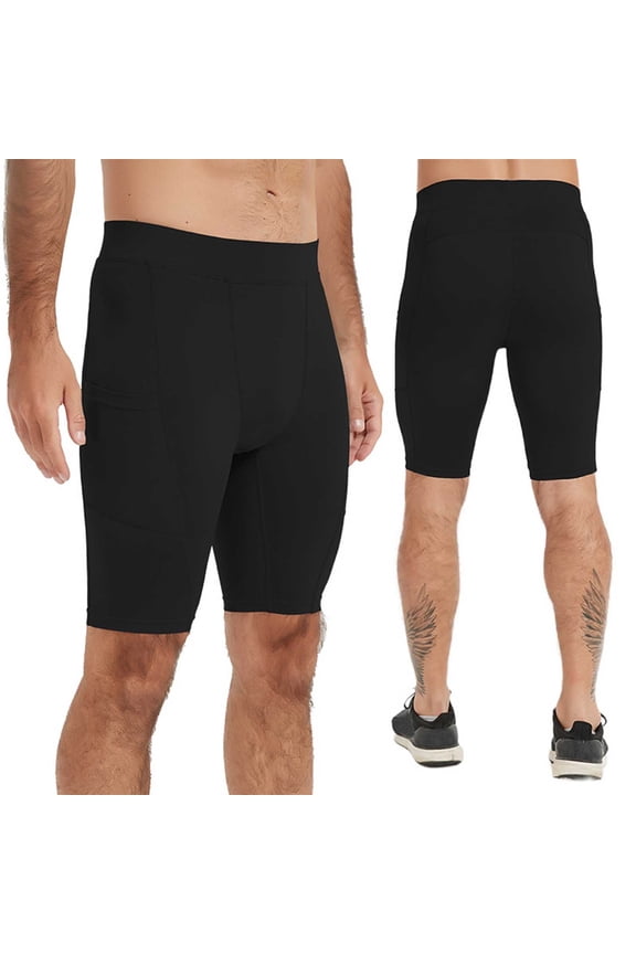 Men's Compression Legging Shorts Tights Underwear Training Muscle Support Solid Yoga Biker Shorts with Pockets Mens Mesh Shorts Black XXL