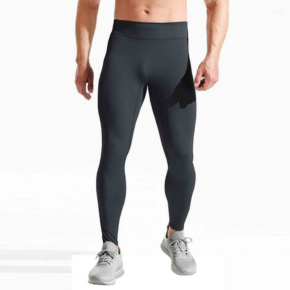 Men’s Compression Leggings for Gym Running Cycling - Elastic Soft Fabric, Muscle Support Activewear Base Layer Tights Black M