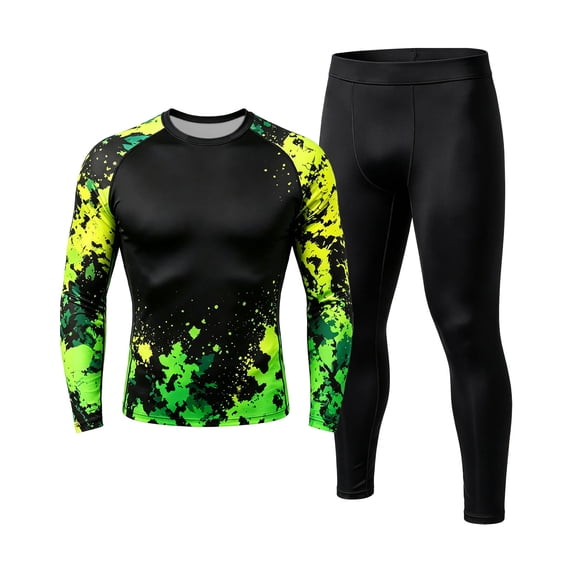 Men's Compression Long Sleeve Shirt and Leggings Set Running Gym Athletic Base Layer Workout