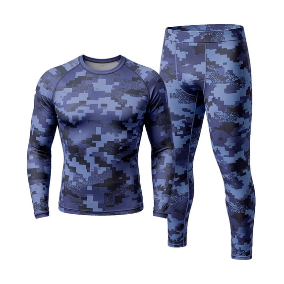 Men's Compression Long Sleeve Shirt and Leggings Set Running Gym Athletic Base Layer Workout