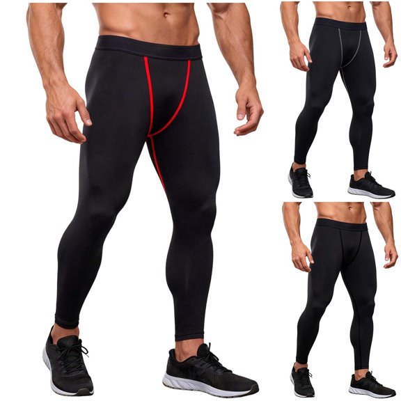 Men's Compression Pants Quick Dry High-Elastic Athletic Base Layer Cycling Tights Leggings for Running Yoga Basketball Size 3XL Red