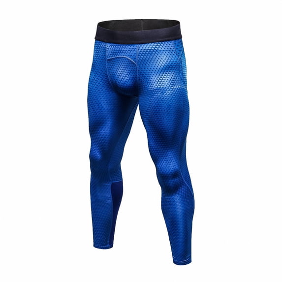 Men's Compression Pants, Quick Dry Running Tights Workout Leggings, Athletic Base Layer for Gym Football Yoga Size 2XL Blue