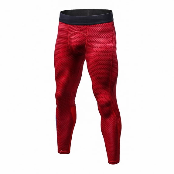 Men's Compression Pants, Quick Dry Running Tights Workout Leggings, Athletic Base Layer for Gym Football Yoga Size 2XL Red