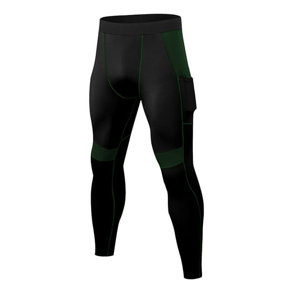 Men’s Compression Pants Running Tights Workout Leggings for Men Athletic Base Layer Bottoms with Pockets Green