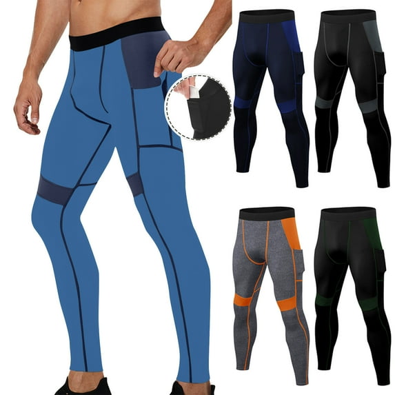 Men’s Compression Pants Running Tights Workout Leggings for Men Athletic Base Layer Bottoms with Pockets Navy