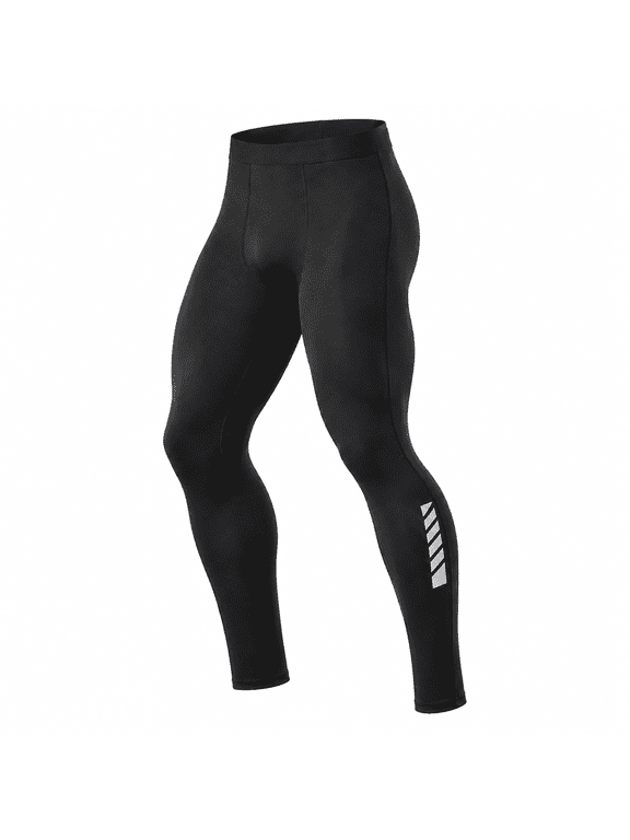 Men's Reflective Compression Pants Quick Dry Athletic Tights for Running Training, Black, L