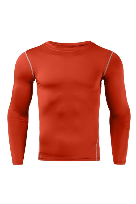 Men’s Compression Shapewear Long Sleeve Athletic Tights Basketball Training Base Layer Running Fitness Jacket, L, Red