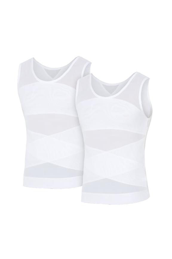 Men's Compression Shirts, Stretch Compression Tank Top Undershirts, Sleeveless Mesh Base Layer for Workout & Everyday Wear, 2 Pack, ML4005
