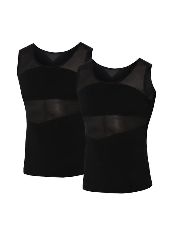 Men's Compression Shirts, Stretch Compression Tank Top Undershirts, Sleeveless Mesh Base Layer for Workout & Everyday Wear, 2 Pack, ML4005