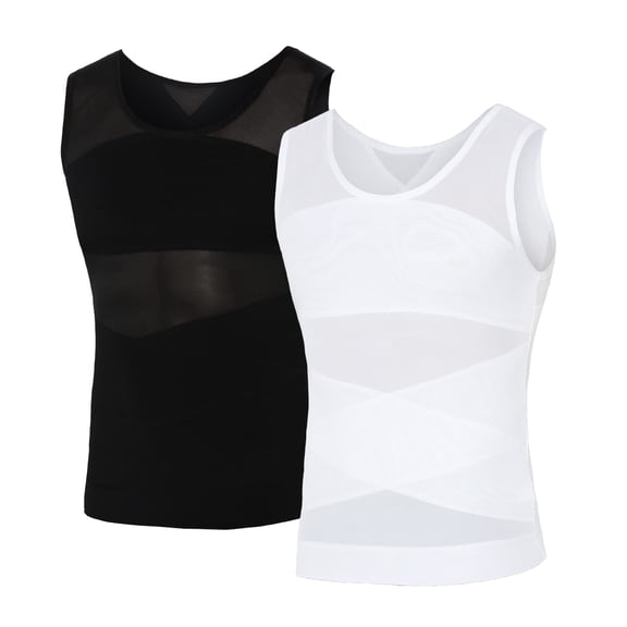 Men's Compression Shirts, Stretch Compression Tank Top Undershirts, Sleeveless Mesh Base Layer for Workout & Everyday Wear, 2 Pack, ML4005