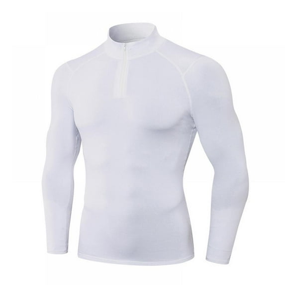 Men's Compression Shirt- Autumn Winter Plus Fleece High Elastic Tight Sport Running Zipper Standing Collar Long Sleeve