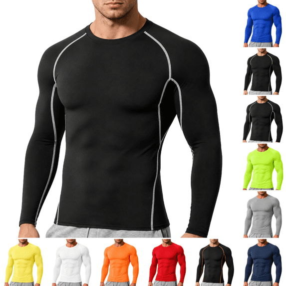 Men's Compression Shirt Lightweight Quick Dry Stretch Long Sleeve Athletic Tops for Training, Running and Workout Dark Gray L