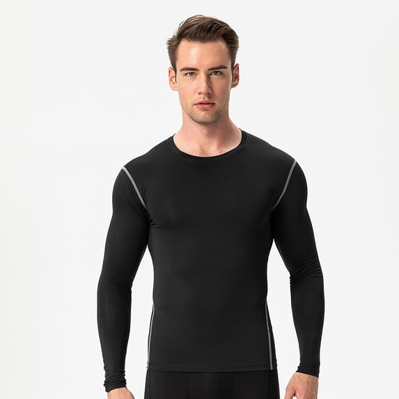 Men's Compression Shirt Long Sleeve, Athletic Workout T-Shirt & Active Sport Top, Muscle Support Baselayer for Running, Gym, Fitness Training & Cold Weather Black L