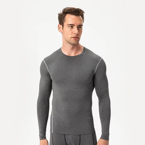 Men's Compression Shirt Long Sleeve, Athletic Workout T-Shirt & Active Sport Top, Muscle Support Baselayer for Running, Gym, Fitness Training & Cold Weather Grey S
