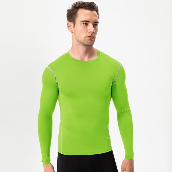 Men's Compression Shirt Long Sleeve, Athletic Workout T-Shirt & Active Sport Top, Muscle Support Baselayer for Running, Gym, Fitness Training & Cold Weather Light Green S