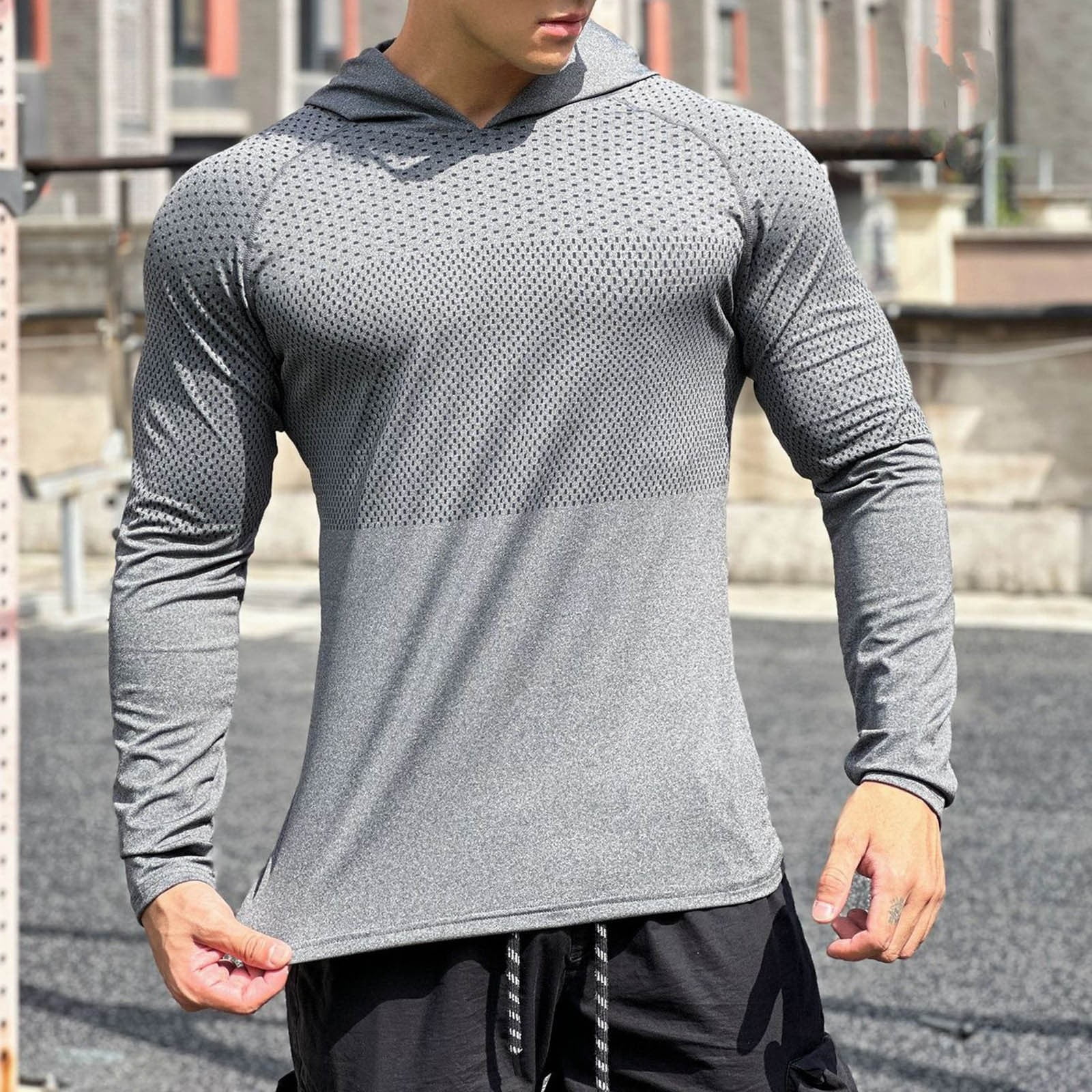 Men s Compression Shirt Male Fashion Athletic Hoodie Workout Pullover Sport Solid Color Sweatshirt Walmart