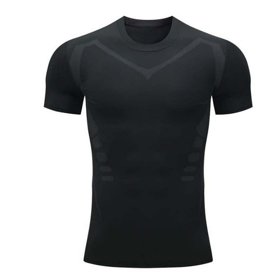 Men's Compression Shirt Short Sleeve Sports Athletic Baselayer Workout Tops Muscle Shirts Black XXL