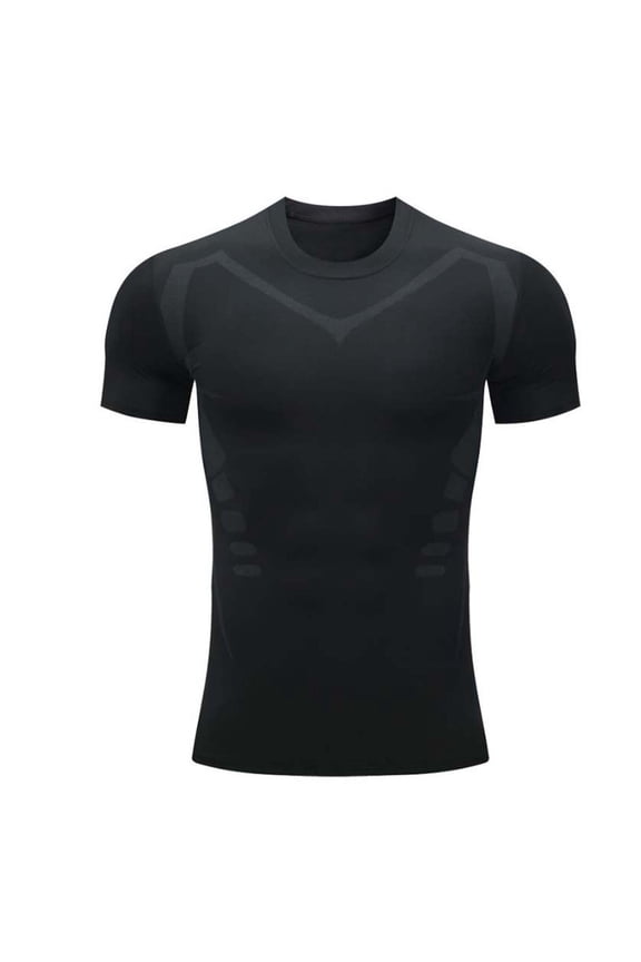 Men's Compression Shirt Short Sleeve Sports Athletic Baselayer Workout Tops Muscle Shirts Black XXL