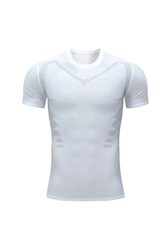 Men's Compression Shirt Short Sleeve Sports Athletic Baselayer Workout Tops Muscle Shirts White L