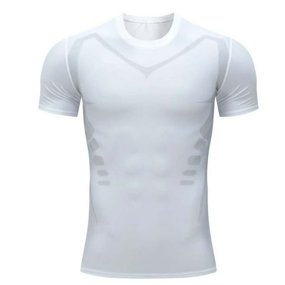 Men's Compression Shirt Short Sleeve Sports Athletic Baselayer Workout Tops Muscle Shirts White XXXL