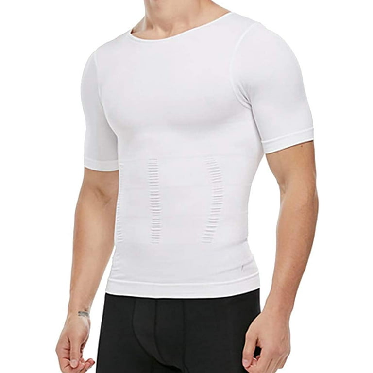 Mens Slim Body Shaper Vest Moobs Chest High Compression TShirt Workout Tank  Tops