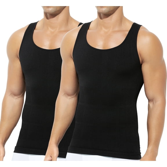Men's Compression Shirts 2 Pack Slimming Shapewear Tank Top Vest Tummy Control Undershirt for Men