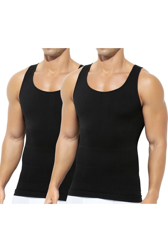Men's Compression Shirts 2 Pack Slimming Shapewear Tank Top Vest Tummy Control Undershirt for Men