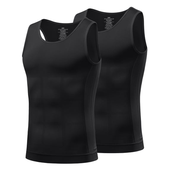 Men's Compression Tank Top Sleeveless Base Layer Ribbed Abdomen Shirt for Running, Training, and Workouts, 2 Pack, CK3351