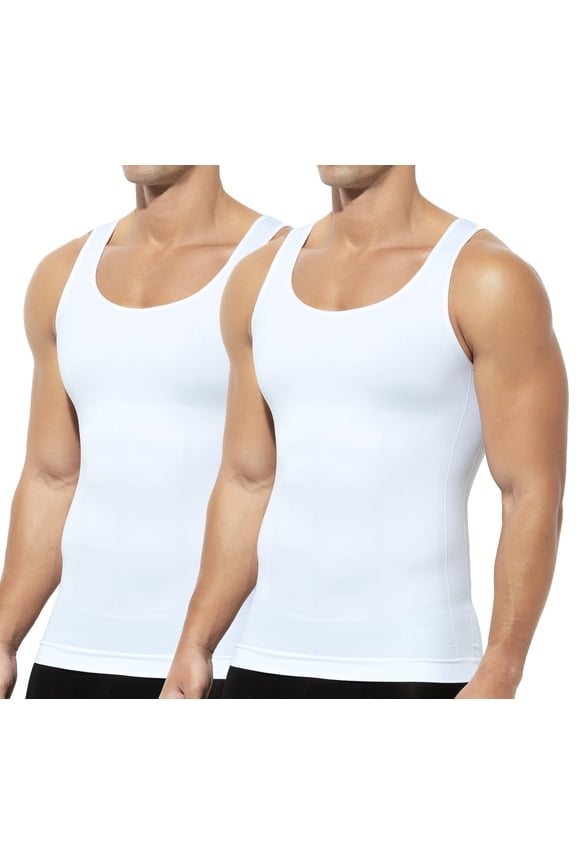 Men's Compression Shirts 2 Pack Slimming Shapewear Tank Top Vest Tummy Control Undershirt for Men