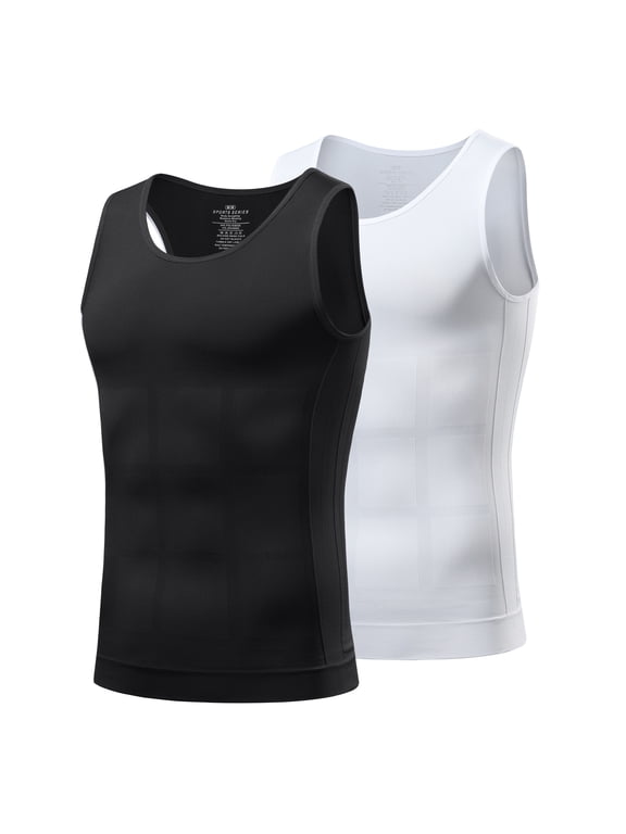 Men's Compression Tank Top Sleeveless Base Layer Ribbed Abdomen Shirt for Running, Training, and Workouts, 2 Pack, CK3351