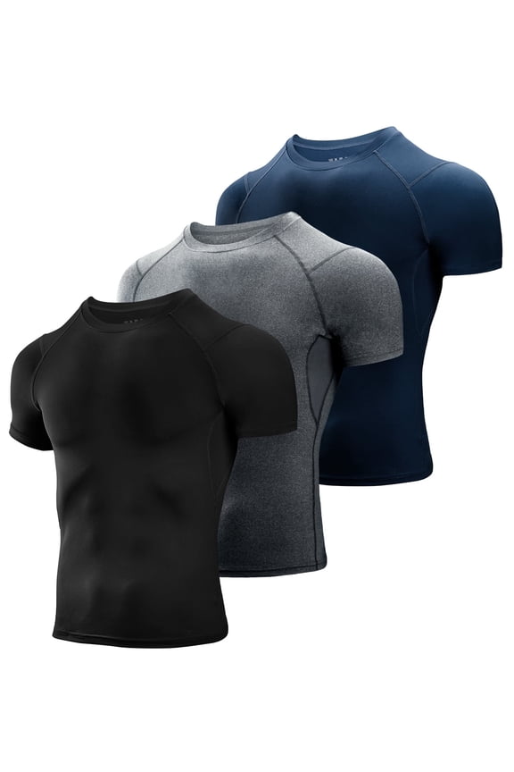 Men's Compression Shirts 3 Pack,Short Sleeve Athletic Compression Tops Cool Dry Workout T Shirt