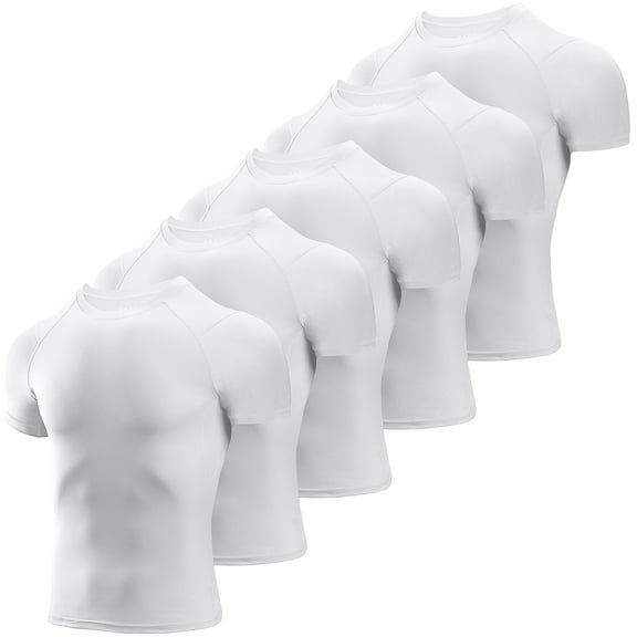 Men's Compression Shirts 5 Pack, Short Sleeve Athletic Compression Tops Cool Dry Workout T Shirt, Black