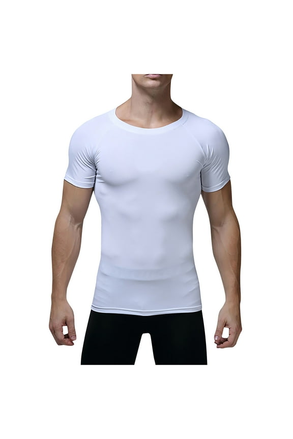Men's Compression Shirts, Compression Shirts for Men Short Sleeve Athletic, Quick Dry Workout T Shirts Base Undershirt White M