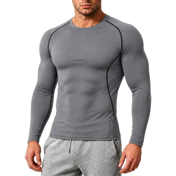 Men's Compression Shirts Long Sleeve Athletic Workout Shirt Sports Base Layer Undershirt Quick Dry, M