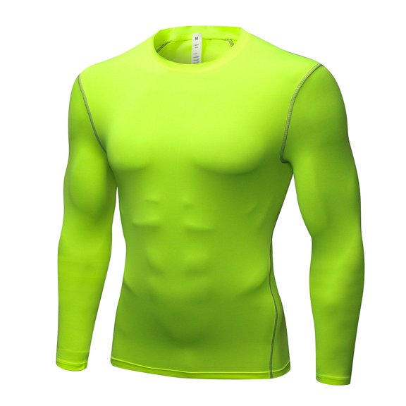 Men's Compression Shirts Long Sleeve Athletic Workout Tops Active Sports Baselayers Green Size 2XL