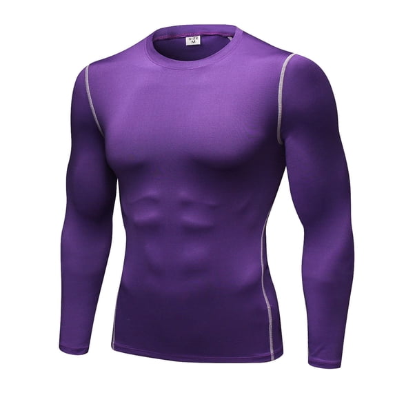 Men's Compression Shirts Long Sleeve Athletic Workout Tops Active Sports Baselayers Purple Size L