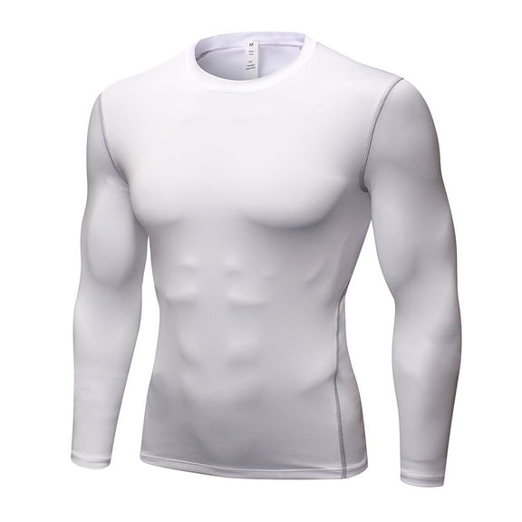 Men's Compression Shirts Long Sleeve Athletic Workout Tops Active Sports Baselayers White Size M