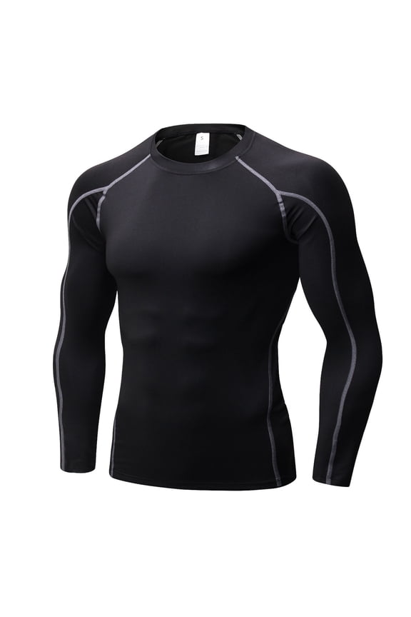Men's Compression Shirts Long Sleeve Athletic Workout Tops Base-Layer Quick Dry Workout T Shirts Football Running Tops Gray Size S