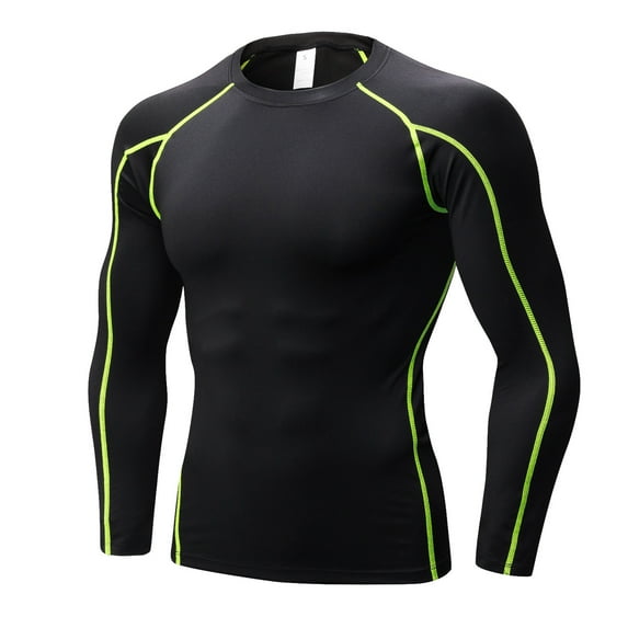 Men's Compression Shirts Long Sleeve Athletic Workout Tops Base-Layer Quick Dry Workout T Shirts Football Running Tops Green Size L