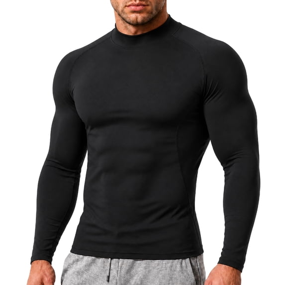 Men's Compression Shirts Long Sleeve Mock Turtleneck Cool Dry Workout Pullover T Shirt Athletic Base Layer Tops
