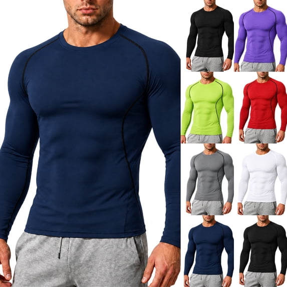 Men's Compression Shirts Long Sleeve Rash Guard Workout Undershirt Base Layer Athletic Shirt Navy XXL