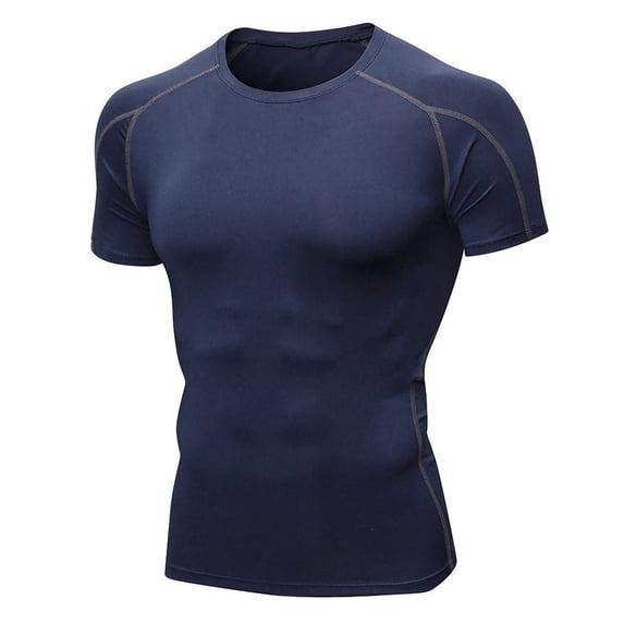 Men's Compression Shirts, Short Sleeve Athletic Compression Tops Cool Quick Dry Workout T Shirt Size 2XL Navy