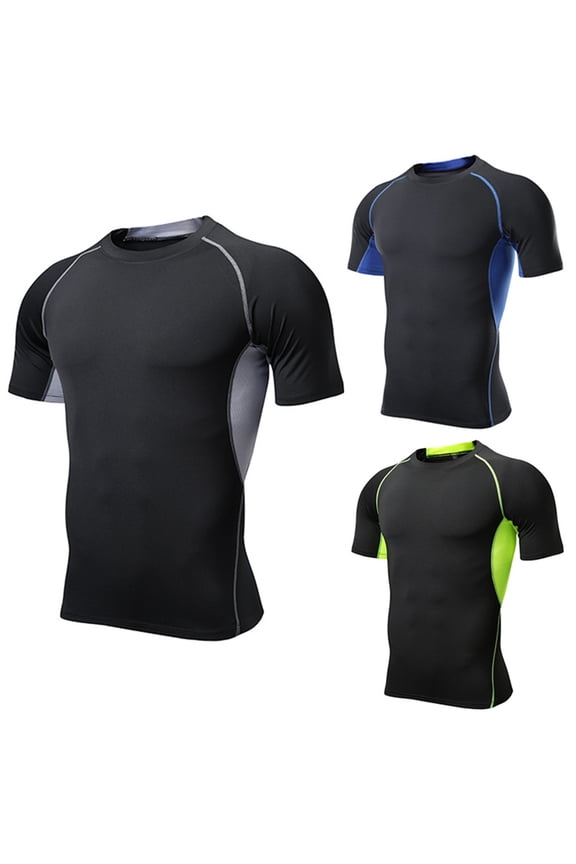 Men's Compression Shirts, Short Sleeve Athletic Compression Tops Dry Workout T Shirt, Rash Guard Base Layer Undershirt